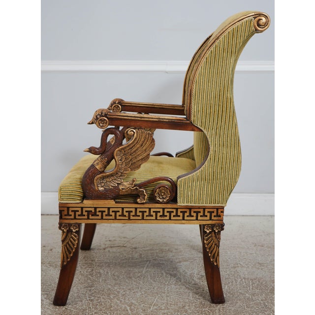 French Egyptian Style Gilt Carved Hall Chair W. Swans For Sale - Image 3 of 18