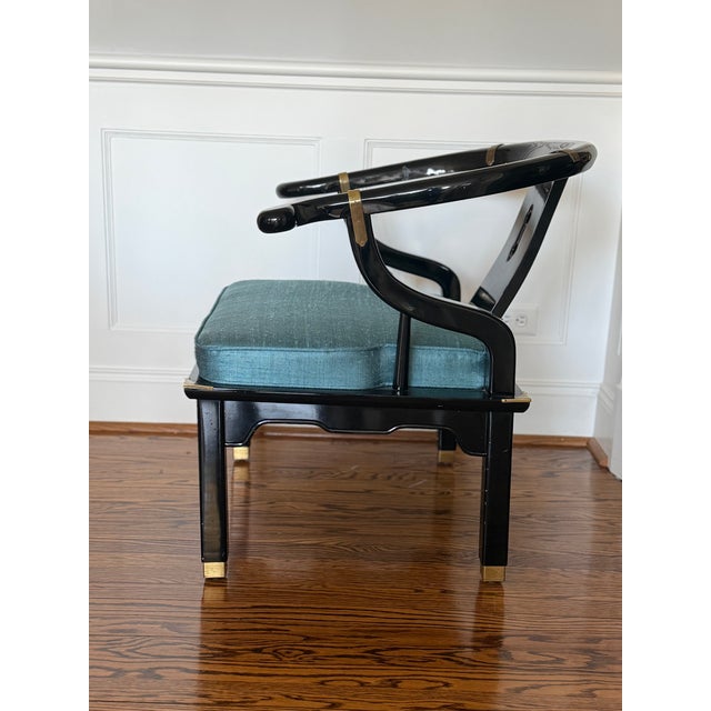 Century Furniture Vintage James Mont Style Black Lacquer Horseshoe Chair by Century For Sale - Image 4 of 7