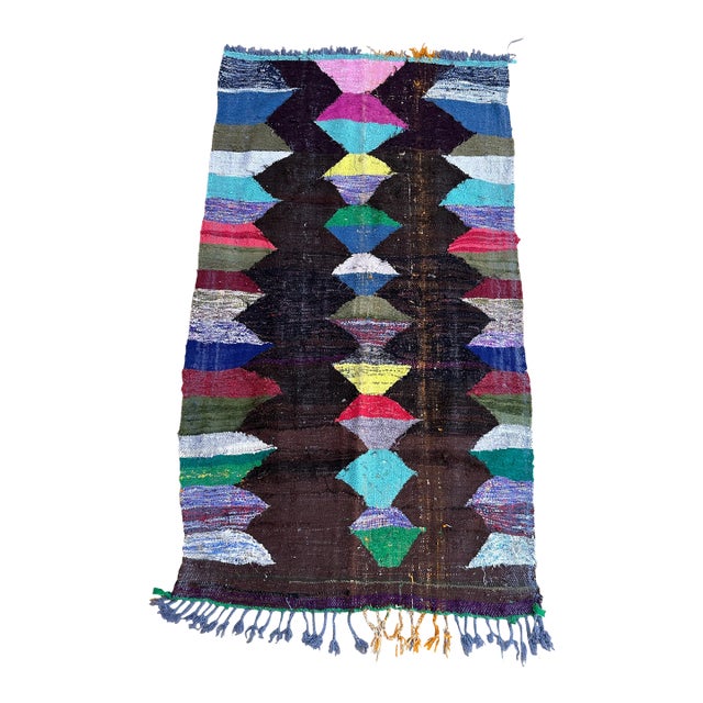1980s Moroccan Colorful Vintage Kilim Rug - 3'7" X 6'4" Ft For Sale