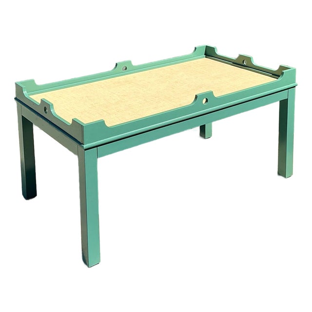 Vintage Oomph Lacquered Coffee Table With Seagrass Top For Sale