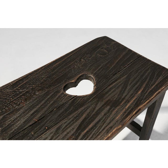 1920s Rustic Handcrafted Black Wooden Stool, France, 1920s For Sale - Image 5 of 9