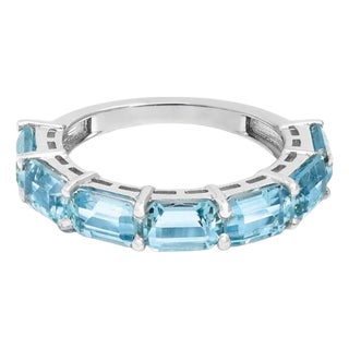 Natural 3.45 cts aquamarine half band ring in 18k gold For Sale