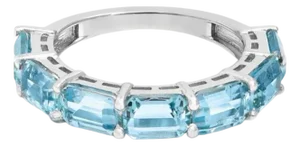 Natural 3.45 cts aquamarine half band ring in 18k gold