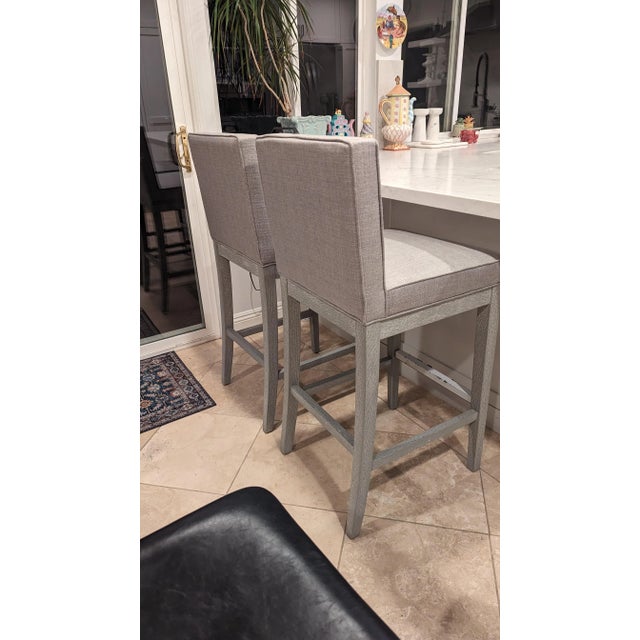 Transitional Light Gray Tailored Fabric Bar Stools - Set of 2 For Sale - Image 4 of 6