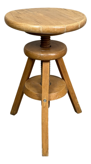 Vintage Swedish Industrial Adjustable Swivel Wooden Stool with Screw, 1970s