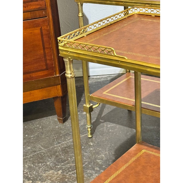 Metal Pair of Italian Bagues Style Brass and Leather Side Tables For Sale - Image 7 of 9