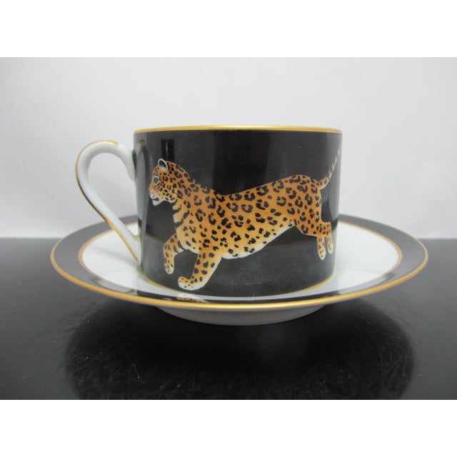 Boho Chic Lynn Chase Leopard Cat Design Jaguar Jungle Porcelain 24k Gold Coffee Mug Cup For Sale - Image 3 of 13