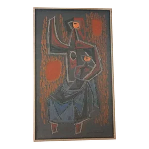 Vintage Original Figurative Painting "Mother and Child" by Zeljko Kujundzic