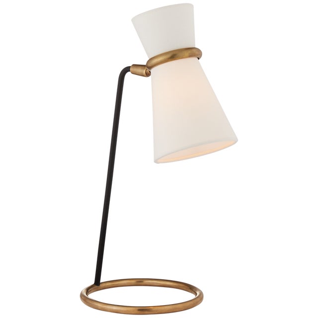 AERIN for Visual Comfort Signature Clarkson Table Lamp in Hand-Rubbed Antique Brass & Black with Linen Shade For Sale