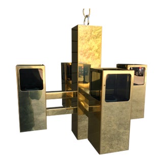 Robert Sonneman 9 Light Brass & Lucite Chandelier For Sale