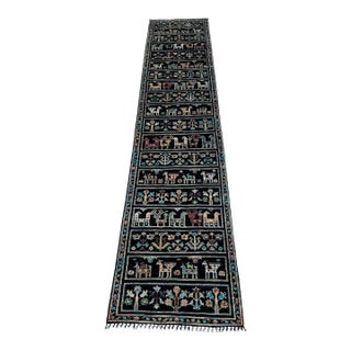 Hand-Knotted Persian Bakhtiari Runner on Black, 2'7" X 11'6" For Sale