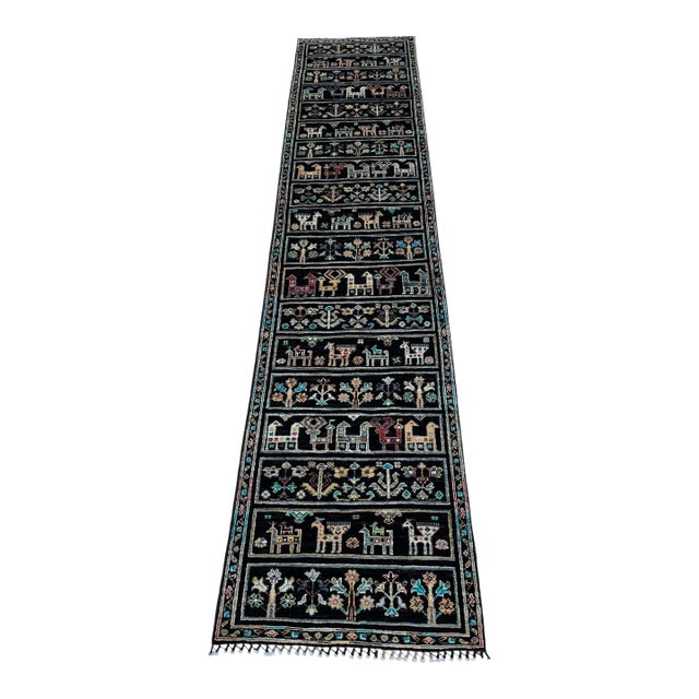 Hand-Knotted Persian Bakhtiari Runner on Black, 2'7" X 11'6" For Sale
