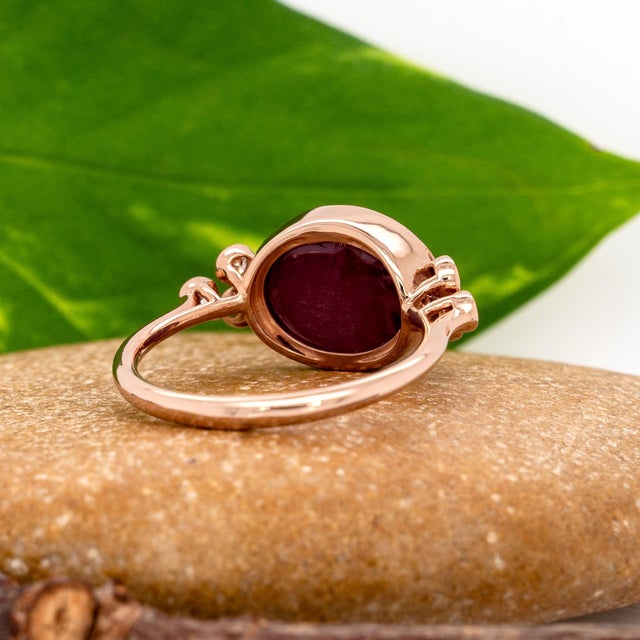 Red 6.2ct Star Ruby Ring With Natural Diamonds Accents: Solid 14k Gold, Oval, Size 6.75 For Sale - Image 8 of 9