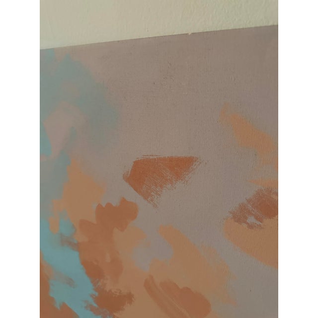 Textile Late 20th Century Extra Large Peach and Blue Abstract Painting on Canvas For Sale - Image 7 of 7