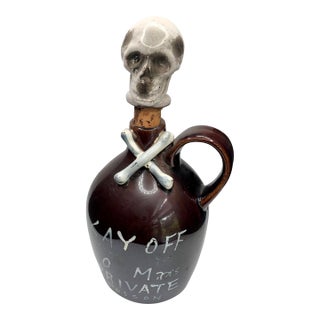 Skull and Bones Poison Rum Bottle Decanter Mid Century For Sale