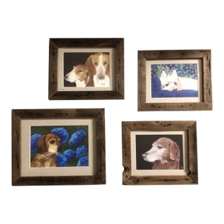 Gallery Wall Collection 4 Contemporary Dog Prints in Barn Wood Frames - Set of 4 For Sale