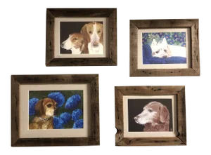 Gallery Wall Collection 4 Contemporary Dog Prints in Barn Wood Frames - Set of 4