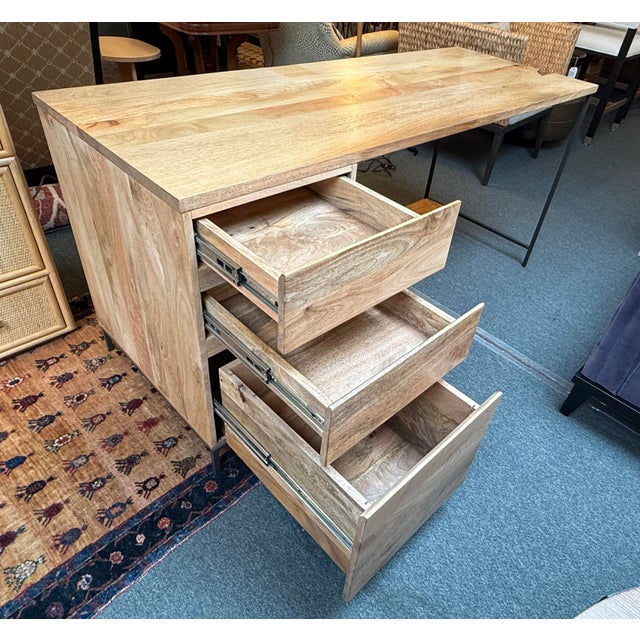 West Elm Industrial Solid Wood Modular Desk W/ File Cabinet | Chairish