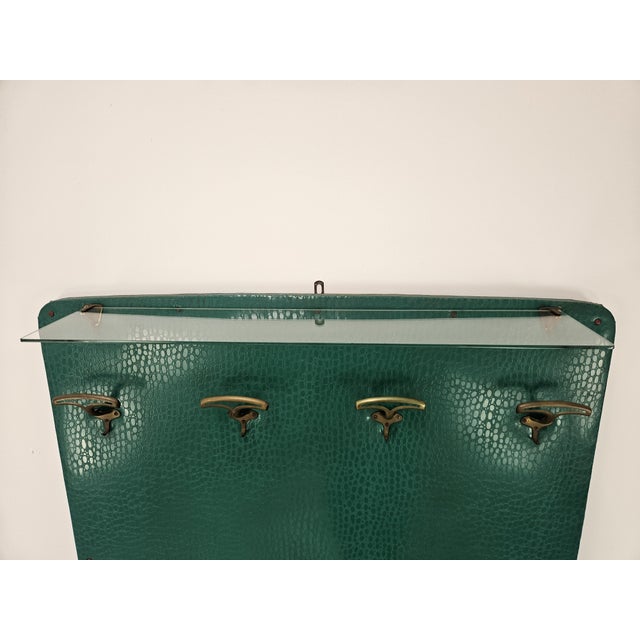 Mid-Century Modern Mid-Century Modern Green Skai Coat Stand with Brass Hangers, 1950 For Sale - Image 3 of 17