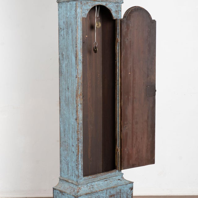 Early 19th Century Swedish Blue Painted Pine Grandfather Clock For Sale - Image 10 of 14