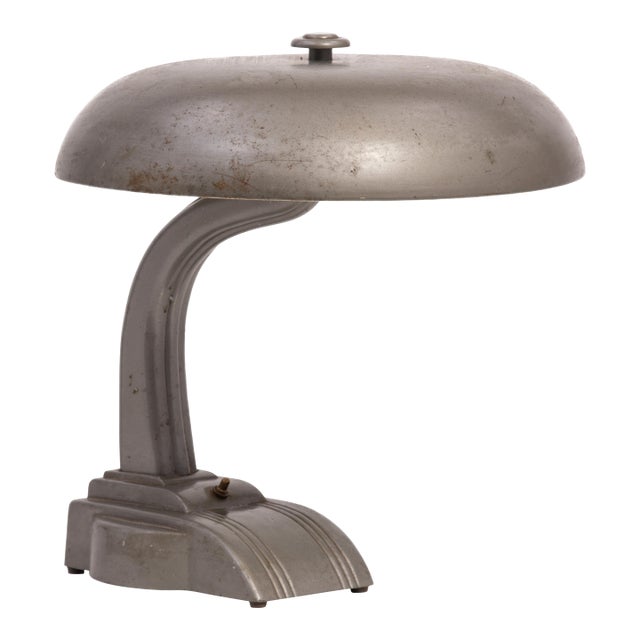 Art Specialty Co Flexo Banker Desk Lamp Flying Saucer Shade Fluorescent Bulb Art Deco Industrial Dazor For Sale