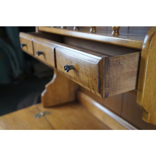 Brown Vintage Early American Style Petite Maple Lift Top Secretary Desk & Hutch 70" For Sale - Image 8 of 10