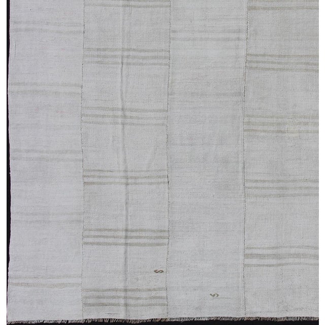 Square Vintage Paneled Flat-Weave With Modern Design in White and Neutral Tones For Sale - Image 10 of 13