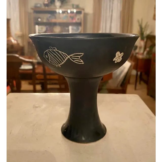 Black 1950s Japanese Black Glazed Pottery Stem Cup For Sale - Image 8 of 13