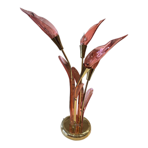 1970's Pink Acrylic and Brass Table Lamp