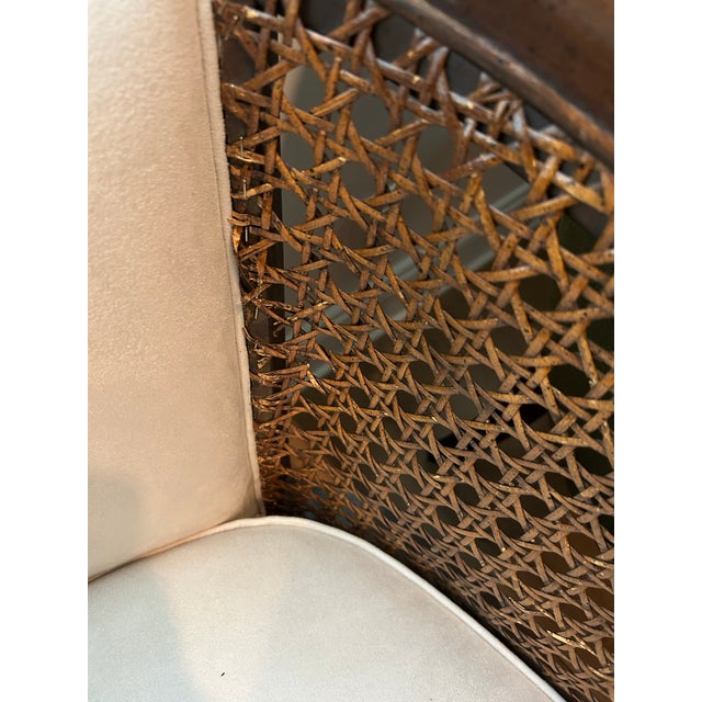 Chocolate Vintage Wood & Cane Upholstered Settee / Loveseat For Sale - Image 8 of 14