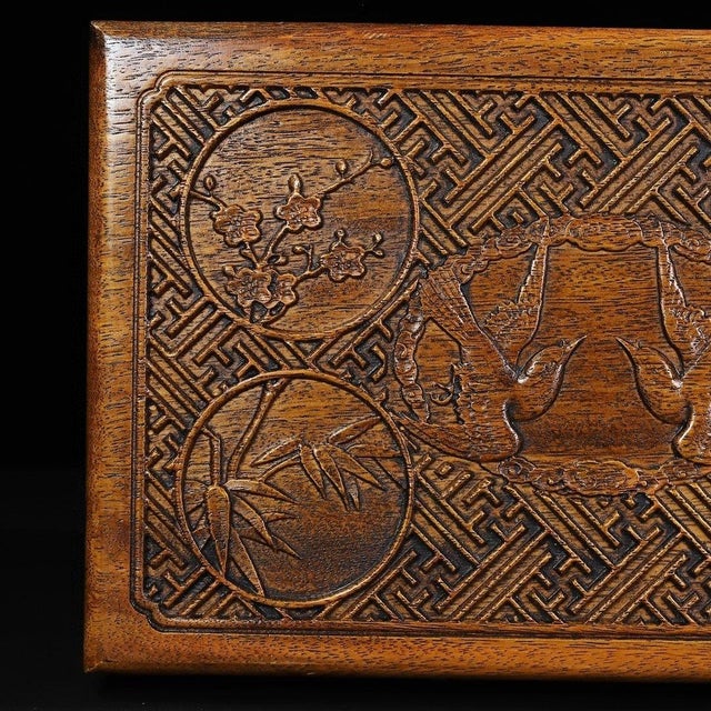 Brown Vintage Huanghuali Wood Carved Treasure Box – Lattice & Floral Motif For Sale - Image 8 of 9