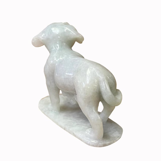 Figurative Chinese White Jade Color Stone Puppy Dog Display Figure For Sale - Image 3 of 7
