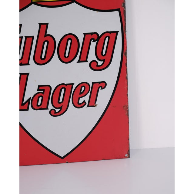 Tuborg Lager Enamel Sign with Royal Crown in Red and White For Sale - Image 3 of 8