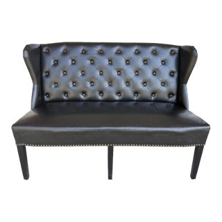 Arhaus Black Tufted Leather Settee For Sale