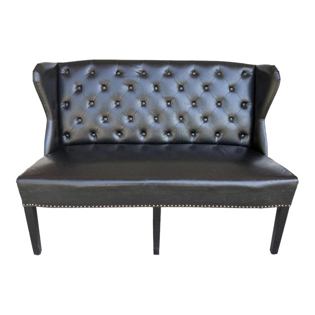 Arhaus Black Tufted Leather Settee For Sale