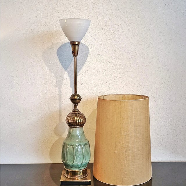 Tall Stiffel Brass and Ceramic Table Lamp For Sale In Austin - Image 6 of 13