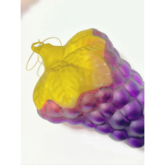 Vintage Hand Blown Glass Grape Cluster Christmas Ornaments – Purple and Yellow – Set of 2 For Sale In Louisville - Image 6 of 6