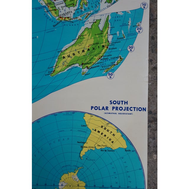Mid Century Cram's Physical Political World Pull Down Map Classroom Wall Map 64" For Sale - Image 10 of 18