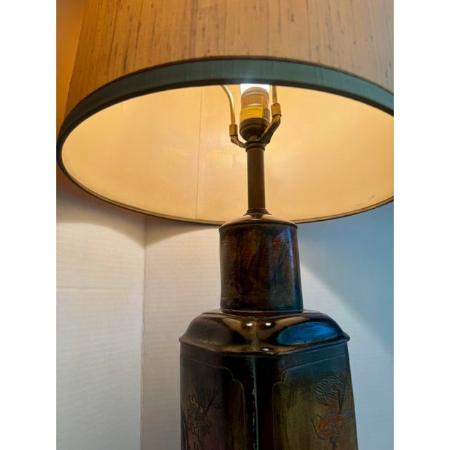 Metal Vintage Frederick Cooper Chinoiserie Tea Canister Table Lamp With Original Silk Shade For Sale - Image 7 of 12