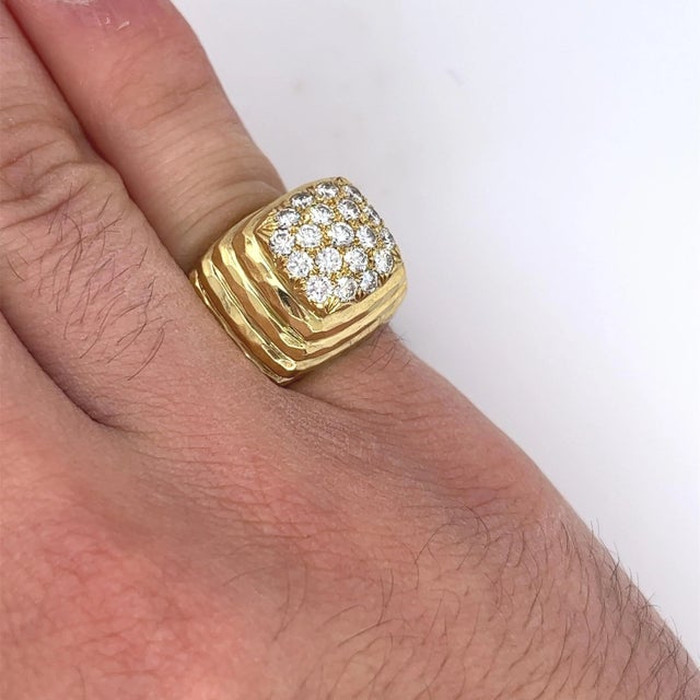 This is part of Chairish’s Fine Jewelry assortment. Henry Dunay signed elevated 19 piece diamond cluster ring, set in...