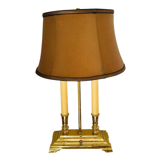 Vintage Brass Bouillotte Candlestick Table Lamp Original Shade 24.5" For Sale