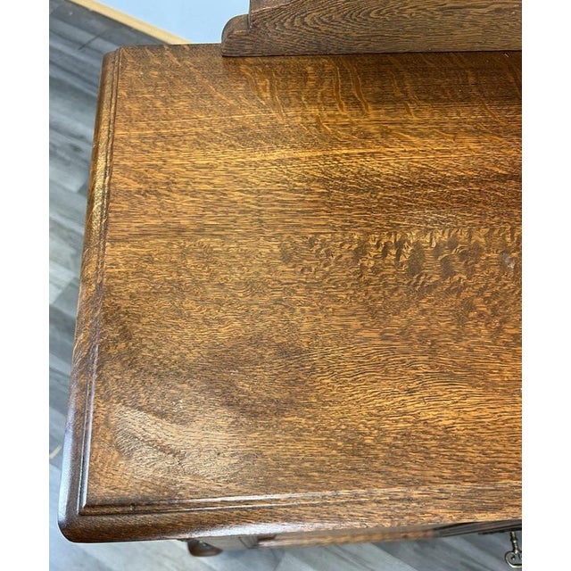 Brown Vintage French Oak Dressing Table with Mirror For Sale - Image 8 of 17
