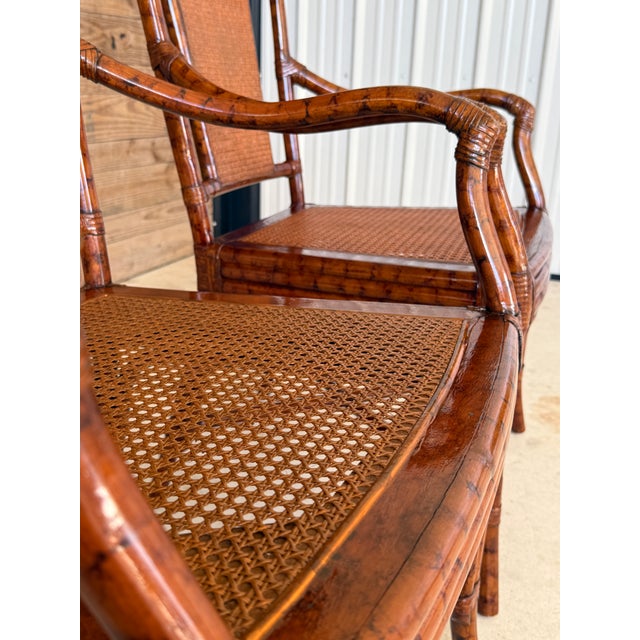 Vintage British Colonial Style Tortoise Rattan Cane Captain’s Chairs – Pair For Sale - Image 10 of 12