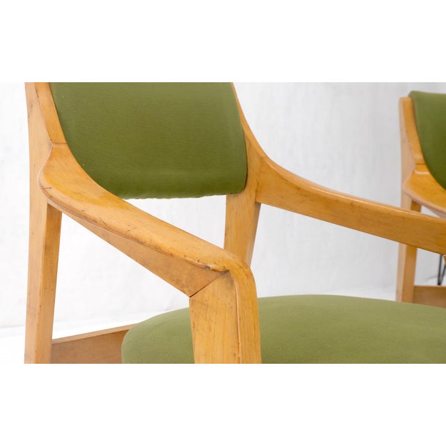 Pair of c1950s Blond Birch Scandinavian Swedish Arm Chairs Green Upholstery