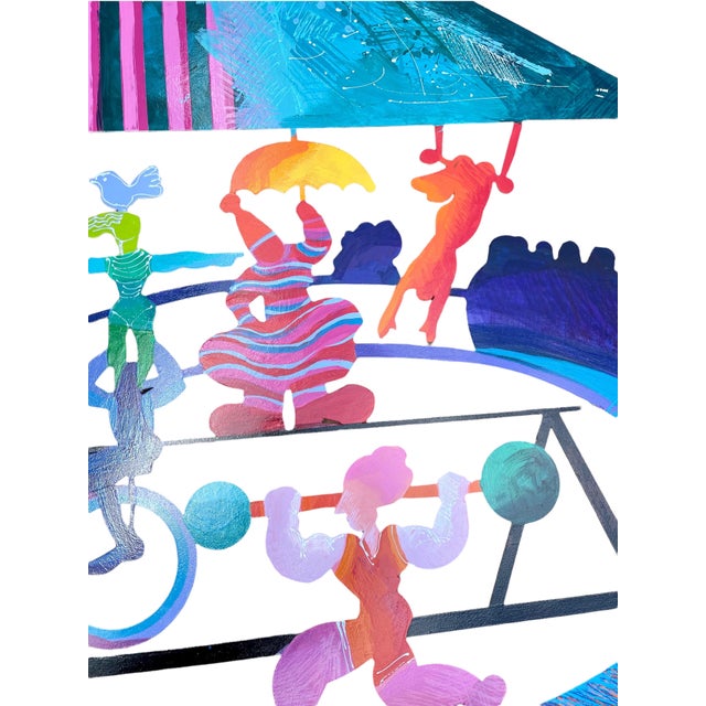 Calman Shemi, Large Israeli Colorful Metal Wall Sculpture Painting Circus Scene Calman Shemi, 1998 For Sale - Image 9 of 10