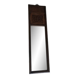 Vintage Mid-Century Chinoiserie Hand-Carved Wood Accent Trumeau Mirror For Sale