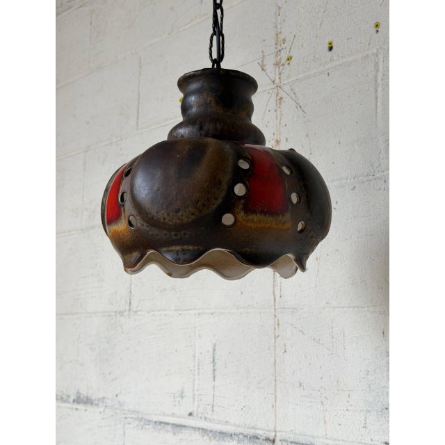 Ceramic Pendant Light Fixture Glazed Studio Pottery Ceiling Lamp Mid-Century Modern 1970s For Sale - Image 4 of 10