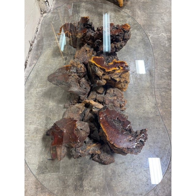 Always a classic! Quintessential mid century modern organic shape glass top on burl wood base. Love the rectangular shape...