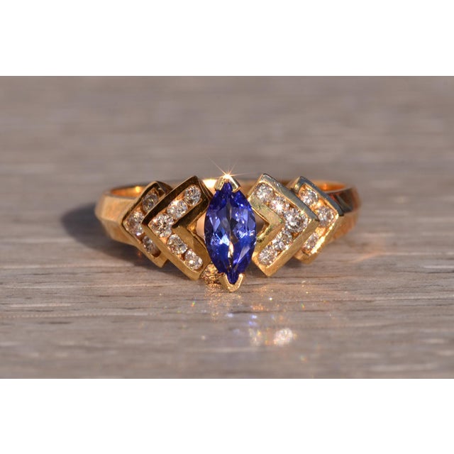 Gold The 12th Avenue: Marquise Tanzanite and Diamond Ring in Yellow Gold For Sale - Image 8 of 10