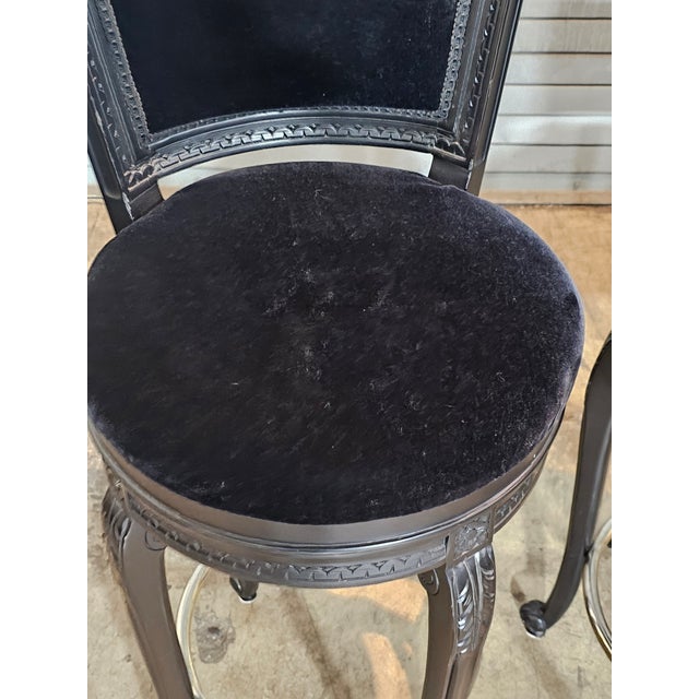 French Set of 3 Casa Stradivari Ebonized Designer Swivel Counter Stools Bar Stools For Sale - Image 3 of 12